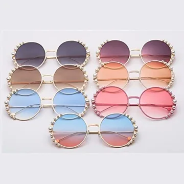 FASGION Pearl Sunglasses Women Fashion Metal Frame Round Sun Glasses Summer Trend Shading Mirror UV400 (Color : Gold gray, Size : Talla Única)