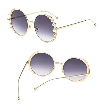 FASGION Pearl Sunglasses Women Fashion Metal Frame Round Sun Glasses Summer Trend Shading Mirror UV400 (Color : Gold gray, Size : Talla Única)
