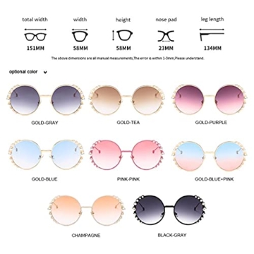 FASGION Pearl Sunglasses Women Fashion Metal Frame Round Sun Glasses Summer Trend Shading Mirror UV400 (Color : Gold gray, Size : Talla Única)