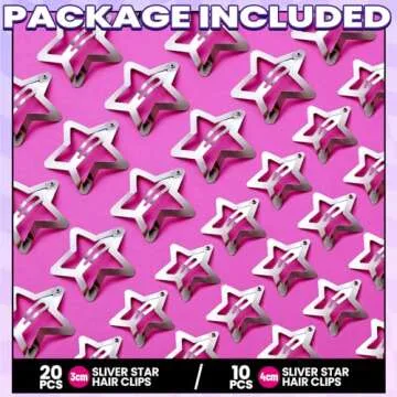YGDZ Star Hair Clips and Barrettes Set - 20 pcs 1.22" Y2K Hair Accessories, 10 pcs 1.61" Silver Clips for Girls Women, Rave Accessories, Non-Slip Metal Snap Hair Clips