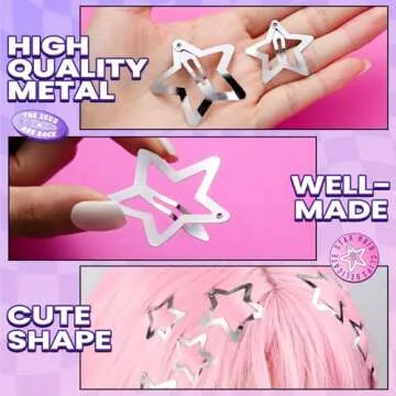 YGDZ Star Hair Clips and Barrettes Set - 20 pcs 1.22" Y2K Hair Accessories, 10 pcs 1.61" Silver Clips for Girls Women, Rave Accessories, Non-Slip Metal Snap Hair Clips