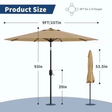 9Ft Patio Umbrella for Pool and Garden with Crank Tilt
