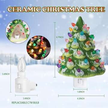 Dazzle Bright Ceramic Christmas Tree Night Light, UL Certified Nightlight Plug in, Vintage Christmas Decorations Indoor, Room Home Decor and Accessories, Night Light for Kids/Adults