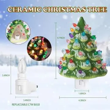 Dazzle Bright Ceramic Christmas Tree Night Light, UL Certified Nightlight Plug in, Vintage Christmas Decorations Indoor, Room Home Decor and Accessories, Night Light for Kids/Adults