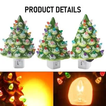 Dazzle Bright Ceramic Christmas Tree Night Light, UL Certified Nightlight Plug in, Vintage Christmas Decorations Indoor, Room Home Decor and Accessories, Night Light for Kids/Adults