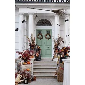 NeoL'artes 22inch Black Halloween Spider Wreath with Mapple Leaves and Ornaments Country Wreath Rustic Wreath for Home and Window Decor
