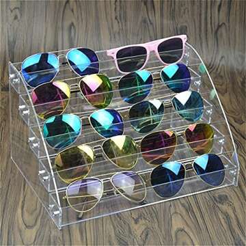 MineDecor 12 Piece Plastic Sunglasses Organizer Clear Eyeglasses Display Case 6 Tier Eyewear Storage...
