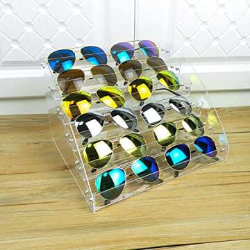 MineDecor 12 Piece Plastic Sunglasses Organizer Clear Eyeglasses Display Case 6 Tier Eyewear Storage Tray Box For Glasses Tabletop Holder Stand