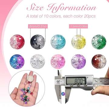 TOAOB 200pcs 8mm Glass Beads for Jewelry Making Crystal Crackle Glass Lampwork Beads Round Loose Spa...