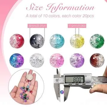 TOAOB 200pcs 8mm Glass Beads for Jewelry Making Crystal Crackle Glass Lampwork Beads Round Loose Spa...
