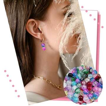 TOAOB 200pcs 8mm Glass Beads for Jewelry Making Crystal Crackle Glass Lampwork Beads Round Loose Spacer Beads Craft Supplies for Bracelets Jewelry Making and DIY Crafts