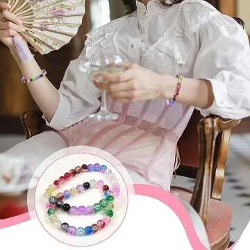 TOAOB 200pcs 8mm Glass Beads for Jewelry Making Crystal Crackle Glass Lampwork Beads Round Loose Spacer Beads Craft Supplies for Bracelets Jewelry Making and DIY Crafts