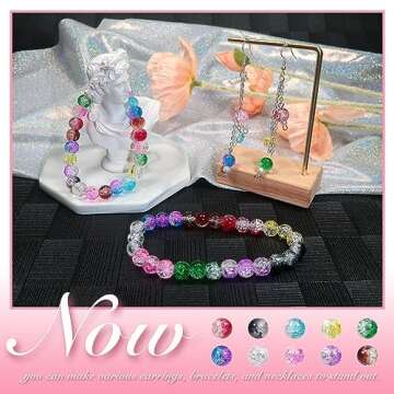 TOAOB 200pcs 8mm Glass Beads for Jewelry Making Crystal Crackle Glass Lampwork Beads Round Loose Spacer Beads Craft Supplies for Bracelets Jewelry Making and DIY Crafts