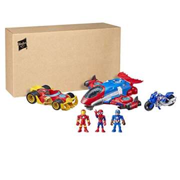 Marvel Super Hero Adventures Figure and Jetquarters Multipack, 3 Action Figures and 3 Vehicles, 5-In...