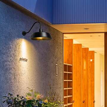 Naurham Barn Lights Outdoor Gooseneck Lighting, 18" Diameter Dusk to Dawn Exterior Lights for House, Farmhouse Lighting Fixtures with Photocell for Porch Garage (1, 18" Diameter)