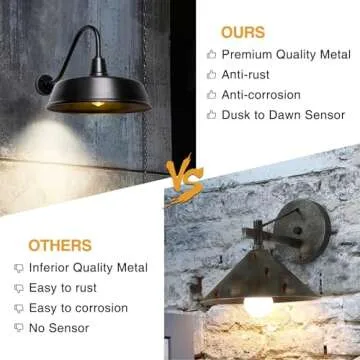 Naurham Barn Lights Outdoor Gooseneck Lighting, 18" Diameter Dusk to Dawn Exterior Lights for House, Farmhouse Lighting Fixtures with Photocell for Porch Garage (1, 18" Diameter)