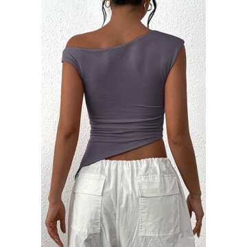 PRETTYGARDEN Womens 2025 Summer Off The Shoulder Crop Tops Sleeveless One Shoulder Ruched Asymmetric...