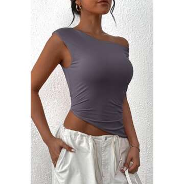 PRETTYGARDEN Womens 2025 Summer Off The Shoulder Crop Tops Sleeveless One Shoulder Ruched Asymmetrical Y2K Going Out Tank Top (Dark Grey,Medium)