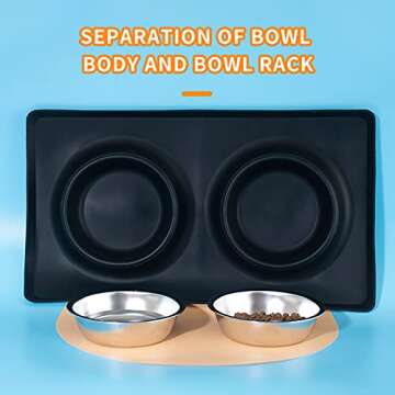 Dog Bowls with Mat, Cat Water Food Bowl Set (13.5oz Each) in No Spill Silicone Mat, Dual Pet Feeder Bowl for Puppy, Cats, Small Medium Dogs (Square, Black)