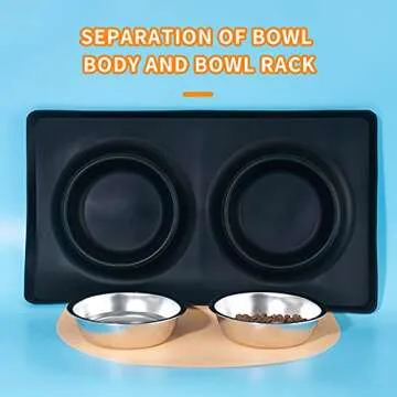 Dog Bowls with Mat, Cat Water Food Bowl Set (13.5oz Each) in No Spill Silicone Mat, Dual Pet Feeder Bowl for Puppy, Cats, Small Medium Dogs (Square, Black)