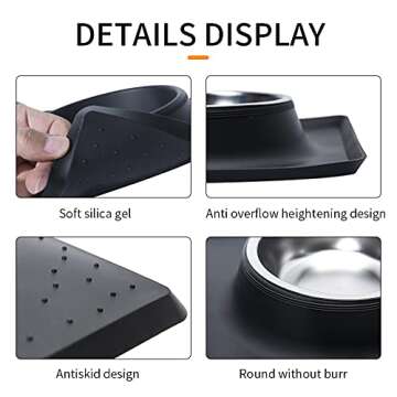 Dog Bowls with Mat, Cat Water Food Bowl Set (13.5oz Each) in No Spill Silicone Mat, Dual Pet Feeder Bowl for Puppy, Cats, Small Medium Dogs (Square, Black)