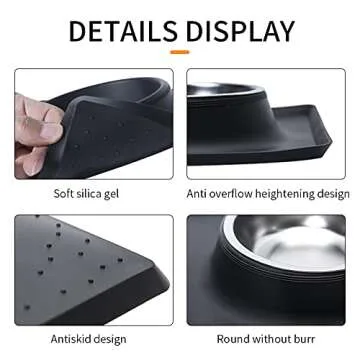 Dog Bowls with Mat, Cat Water Food Bowl Set (13.5oz Each) in No Spill Silicone Mat, Dual Pet Feeder Bowl for Puppy, Cats, Small Medium Dogs (Square, Black)