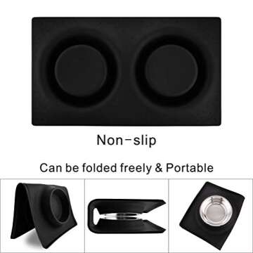 Dog Bowls with Mat, Cat Water Food Bowl Set (13.5oz Each) in No Spill Silicone Mat, Dual Pet Feeder Bowl for Puppy, Cats, Small Medium Dogs (Square, Black)
