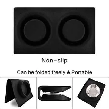 Dog Bowls with Mat, Cat Water Food Bowl Set (13.5oz Each) in No Spill Silicone Mat, Dual Pet Feeder Bowl for Puppy, Cats, Small Medium Dogs (Square, Black)