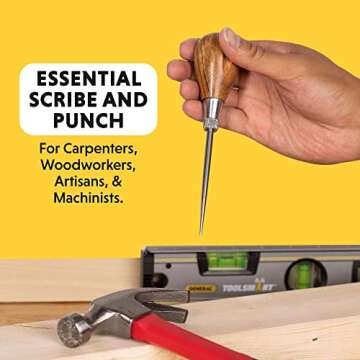 General Tools Scratch Awl Tool with Hardwood Handle - Scribe, Layout Work, & Piercing Wood - Alloy S...
