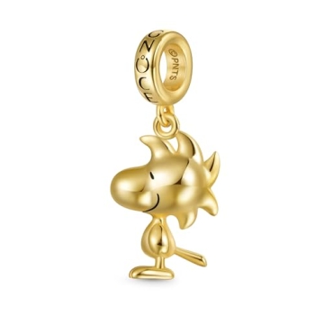 GNOCE Peanuts Snoopy Pendant Dangle Charm - Sterling Silver Woodstock Charm for All Ages