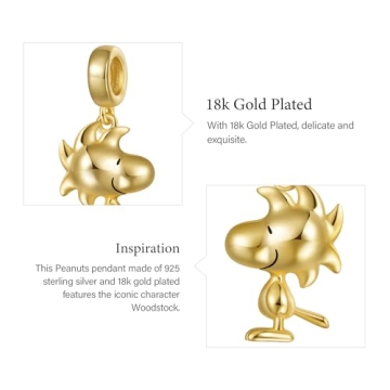 GNOCE Peanuts Woodstock Silver Dangle Charm for Fans