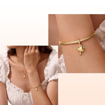 GNOCE Peanuts Woodstock Silver Dangle Charm for Fans