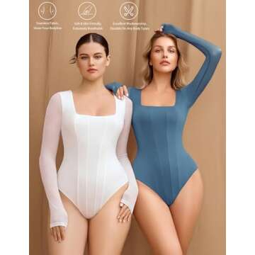 Avidlove Square Neck Long Sleeve Bodysuit for Women