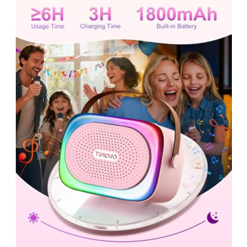 TiMOVO Mini Karaoke Machine, Portable Bluetooth Speaker with 2 Wireless Microphones and LED Lights, ...
