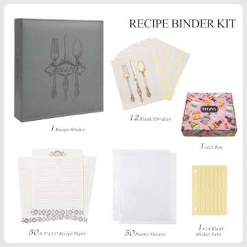 COFICE Recipe Binder - 8.5x11 3 Ring Customizable Family Recipe Book with PU Leather Cover