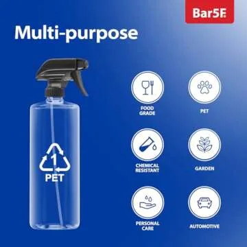 Bar5F Plastic Spray Bottle 32-Ounce for Cleaning and Gardening Heavy-Duty Crystal-Clear BPA-Free 3-Pack Made in USA
