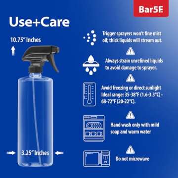 Bar5F Plastic Spray Bottle 32-Ounce for Cleaning and Gardening Heavy-Duty Crystal-Clear BPA-Free 3-Pack Made in USA