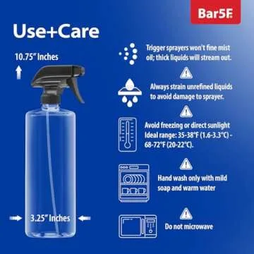 Bar5F Plastic Spray Bottle 32-Ounce for Cleaning and Gardening Heavy-Duty Crystal-Clear BPA-Free 3-Pack Made in USA