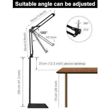 Mic Stand Floor Boom Arm for Blue Yeti, Nano, Snowball, HyperX QuadCast, Shure SM7B MV7, Fifine K688 and More Mic, Floor Microphone Stand with 3/8" to 5/8" 1/4" Screw, Pop Filter Mic Clip Cable Ties