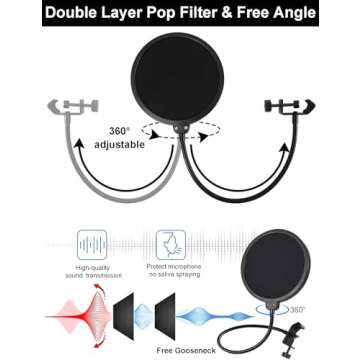 Mic Stand Floor Boom Arm for Blue Yeti, Nano, Snowball, HyperX QuadCast, Shure SM7B MV7, Fifine K688 and More Mic, Floor Microphone Stand with 3/8" to 5/8" 1/4" Screw, Pop Filter Mic Clip Cable Ties