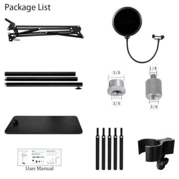 Mic Stand Floor Boom Arm for Blue Yeti, Nano, Snowball, HyperX QuadCast, Shure SM7B MV7, Fifine K688 and More Mic, Floor Microphone Stand with 3/8" to 5/8" 1/4" Screw, Pop Filter Mic Clip Cable Ties