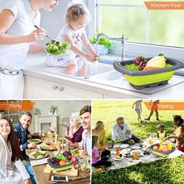 Goodking 3 Pack Collapsible Colander Set, Over the Sink Food Colanders Strainers with Extendable Handles, 6-Quart& 4-Quart& 2-Quart, Space-Saving Kitchen Foldable Strainer for Draining Vegetable Fruit