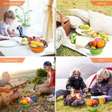 Goodking 3 Pack Collapsible Colander Set, Over the Sink Food Colanders Strainers with Extendable Handles, 6-Quart& 4-Quart& 2-Quart, Space-Saving Kitchen Foldable Strainer for Draining Vegetable Fruit