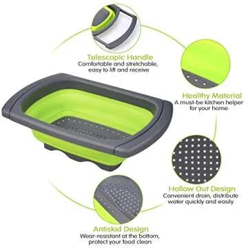 Goodking 3 Pack Collapsible Colander Set, Over the Sink Food Colanders Strainers with Extendable Handles, 6-Quart& 4-Quart& 2-Quart, Space-Saving Kitchen Foldable Strainer for Draining Vegetable Fruit