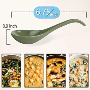 Wareland Soup Spoons, Green Ceramic Spoons Set of 6, Chinese Soup Spoons, 6.75 inch Ramen Spoons, Ph...
