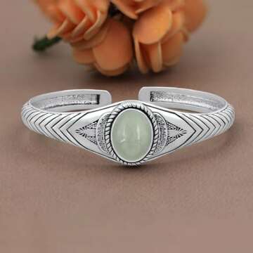 Natural Aquamarine Cuff Bracelets 925 Sterling Silver Overlay Vintage Boho Southwest Theme Jewelry For Men Women