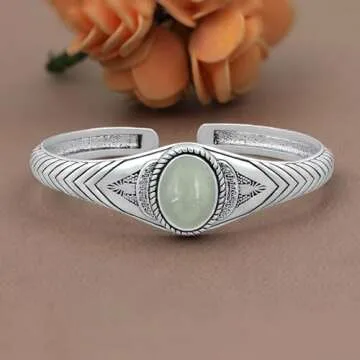 Natural Aquamarine Cuff Bracelet - Boho Vintage Jewelry