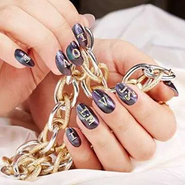 PAGOW Rhinestone Letters Nail Art Set - 52 Golden Pieces