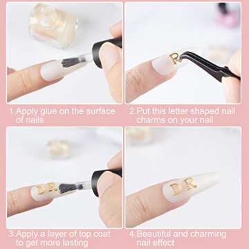 PAGOW Rhinetone Letters Nail Studs, 3D Capital Alphabet Metal Art Beauty Design Charm Trim DIY Manicure Jewelry Making Crafts Decoration for Women Girls Xmas（52Pcs Gold）