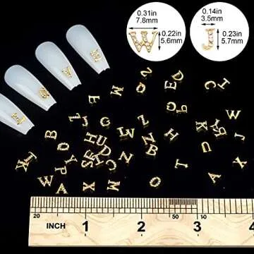 PAGOW Rhinestone Letters Nail Art Set - 52 Golden Pieces